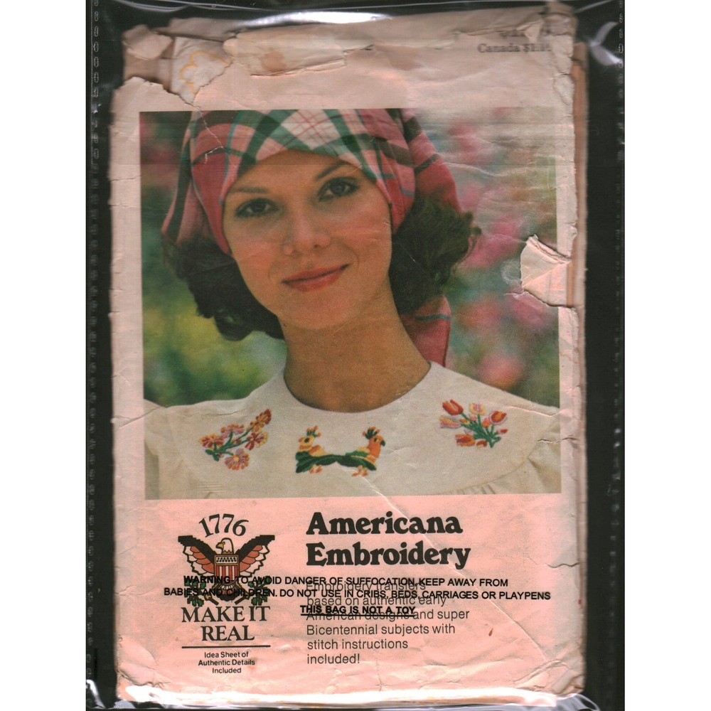 Vintage Butterick 1776 Americana Embroidery Transfer Pattern Bicentennial‎ 1970s